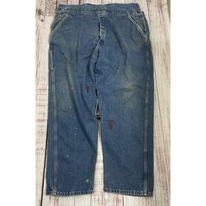 Vintage Pointer Brand Denim Bib Overalls W44 L31 USA Workwear Farm Scarecrow